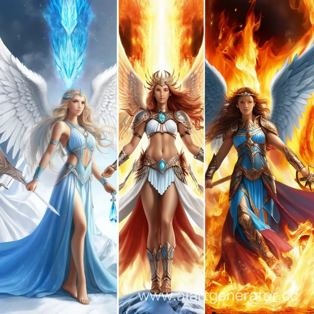 Goddess angel  ,  warrior  ,  fire  and ice