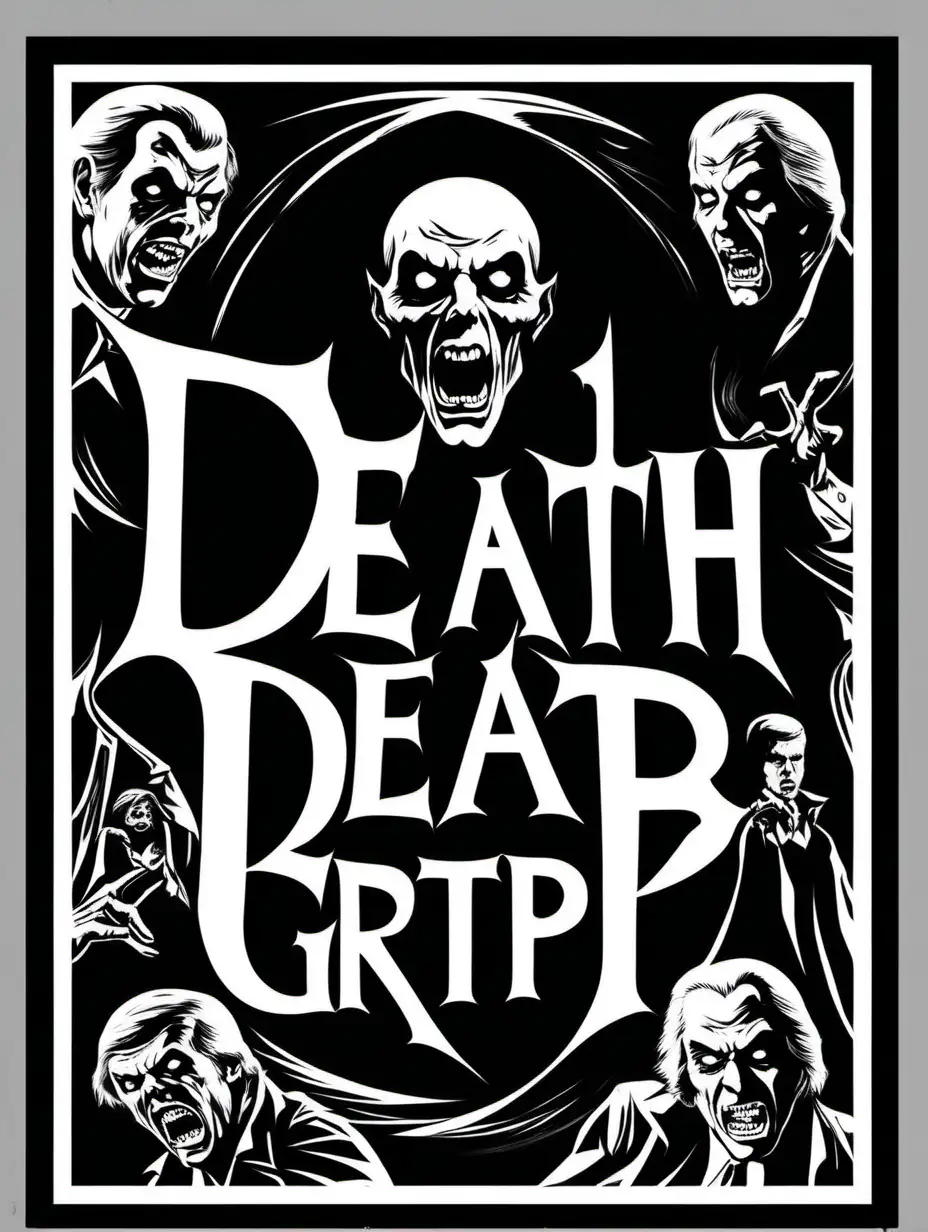 Prompt
Black and white Stencil of a 1970s vampire movie poster, 'Death Grip', in the style of Jim Phillips, minimalist, simplicity, vector art, negative space, isolated on black background ---v 5.2