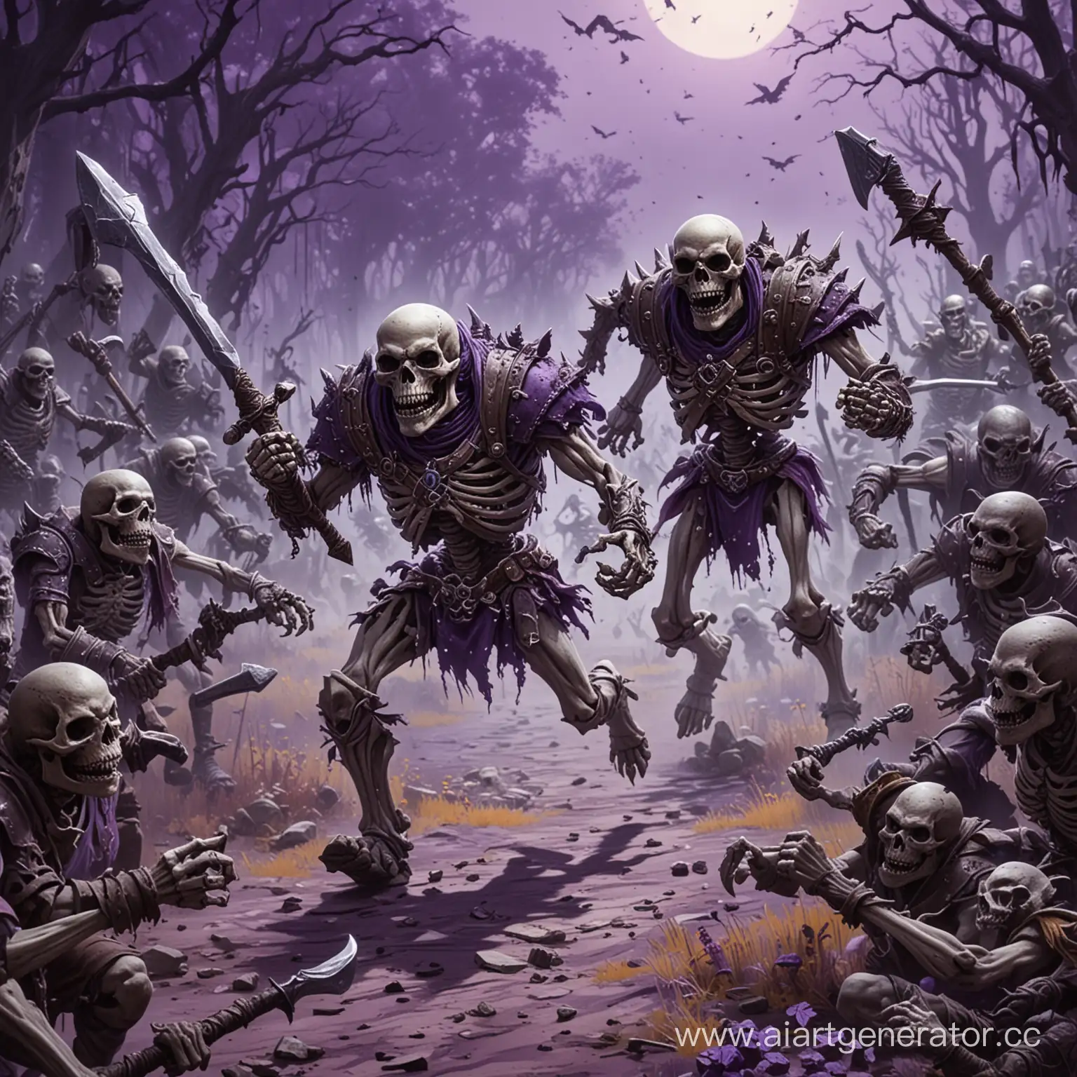 Skeleton-Fleeing-Orcs-Against-Purple-Background