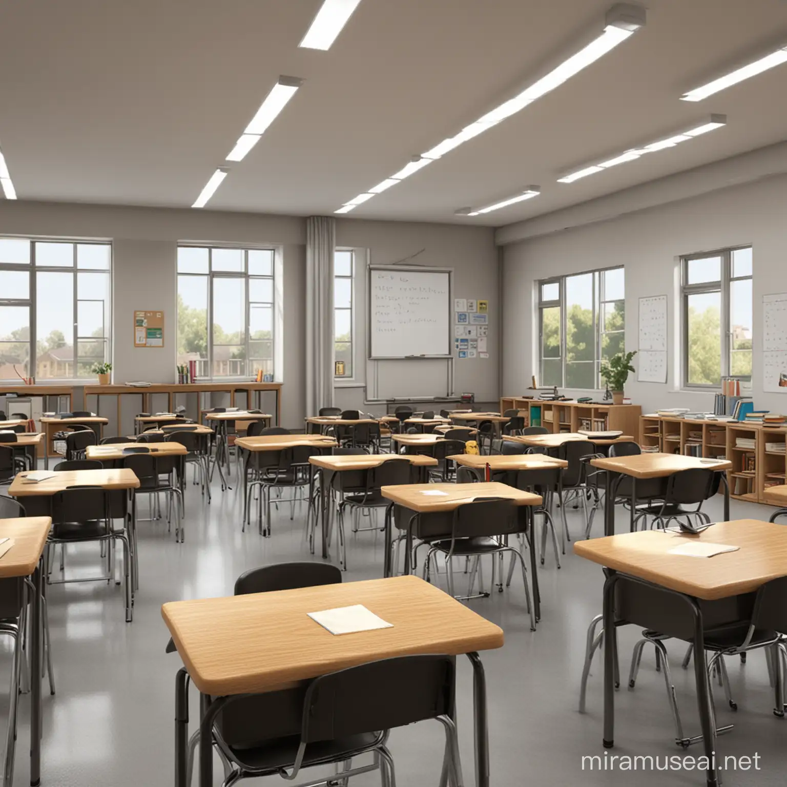 Realistic School Setting with Students and Teacher in Classroom