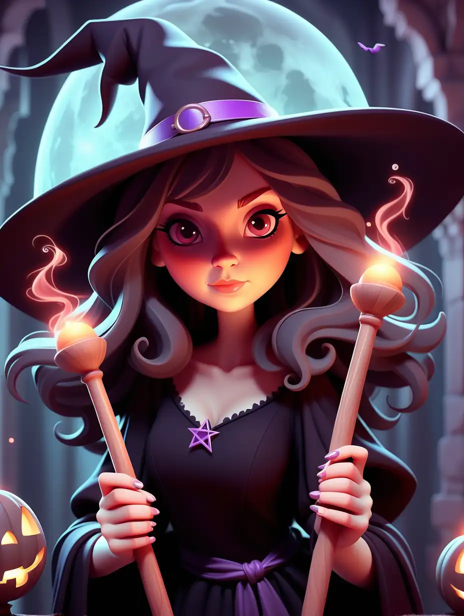 Enchanting Scene with Two Magical Wands and a Charming Witch