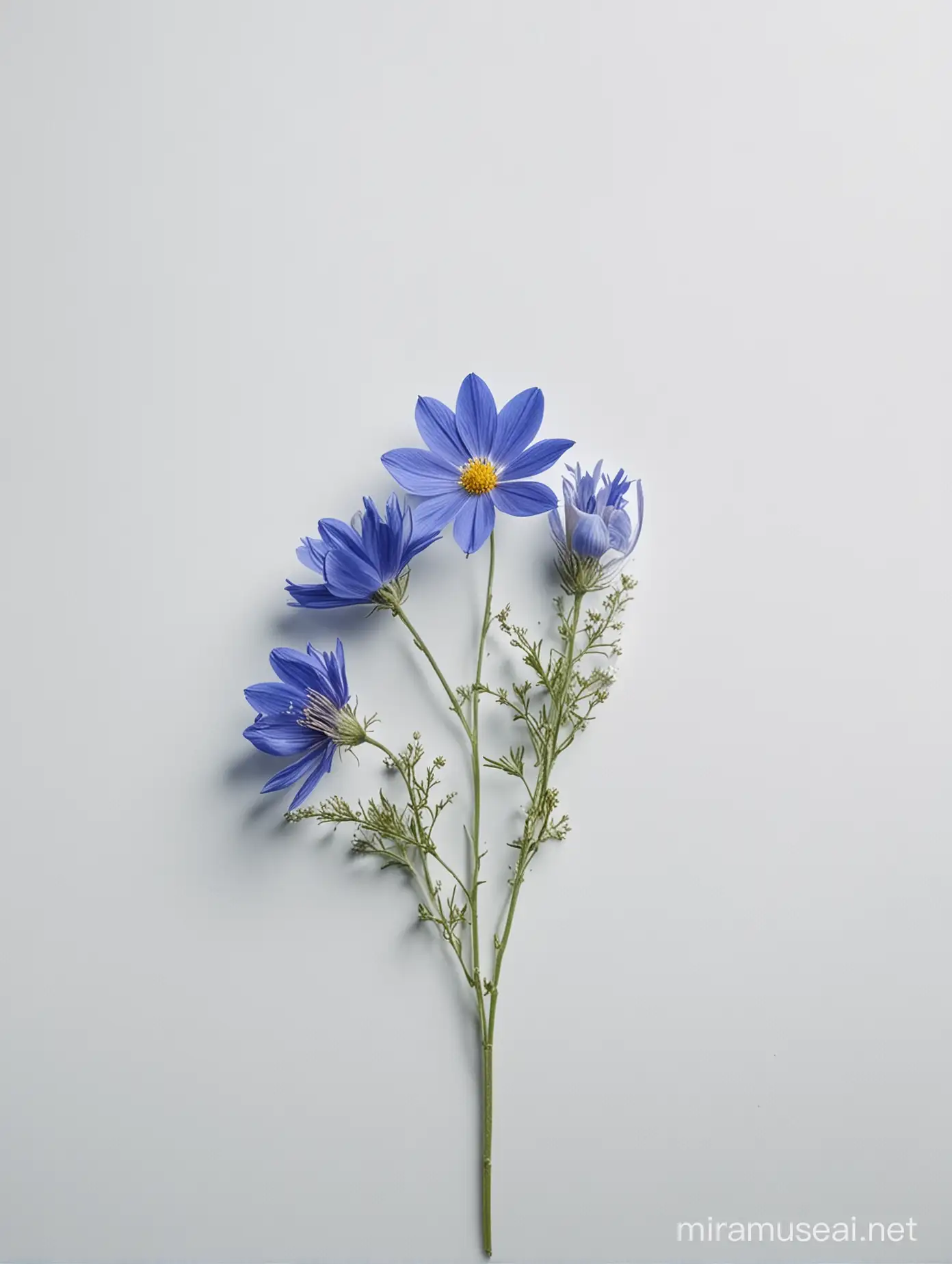 Beautiful Wildflowers on Blue and White Background