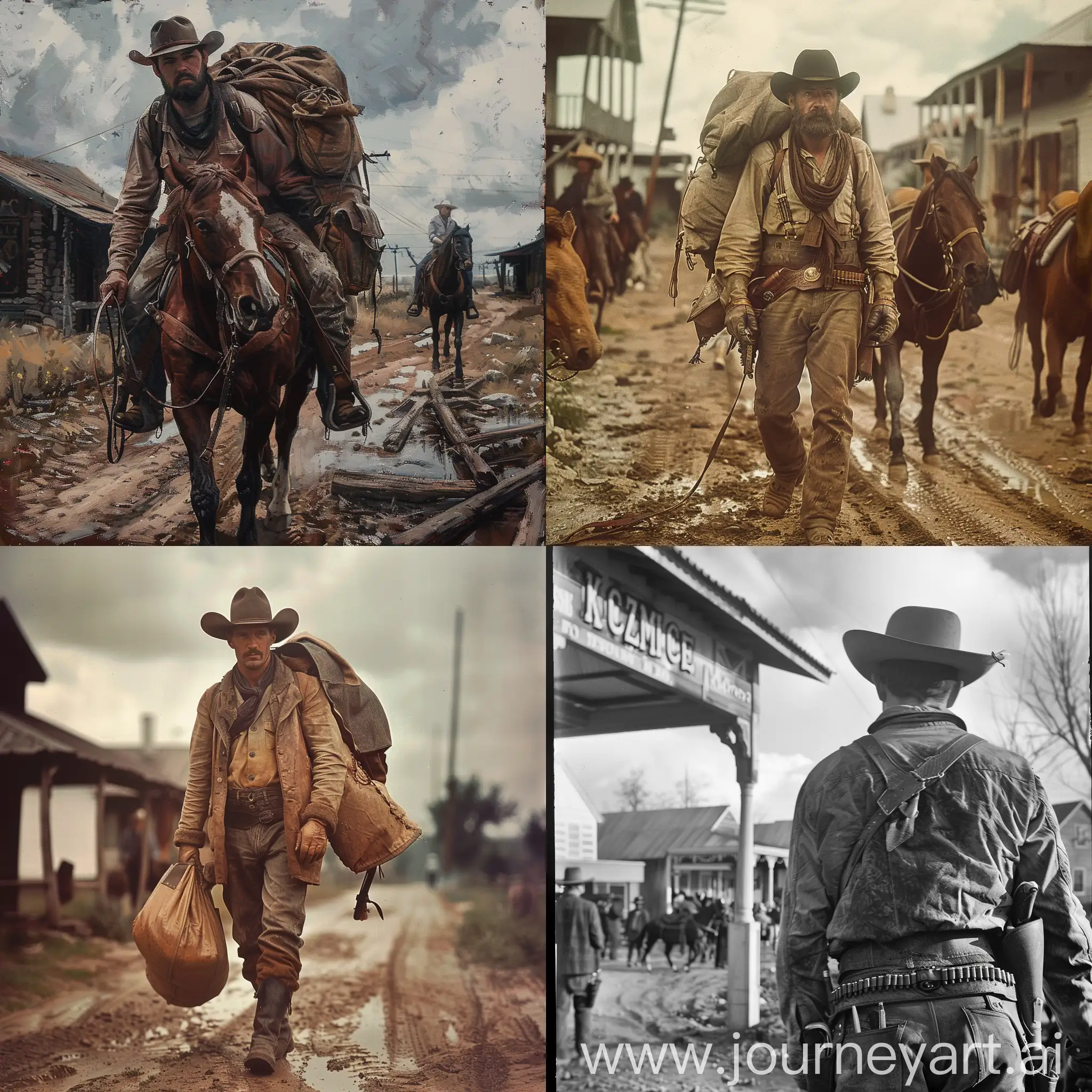 texas cowboy arriving at the town named Kozmice
