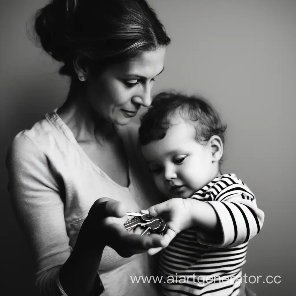 Mother-Embracing-Child-with-Keys-in-Hand