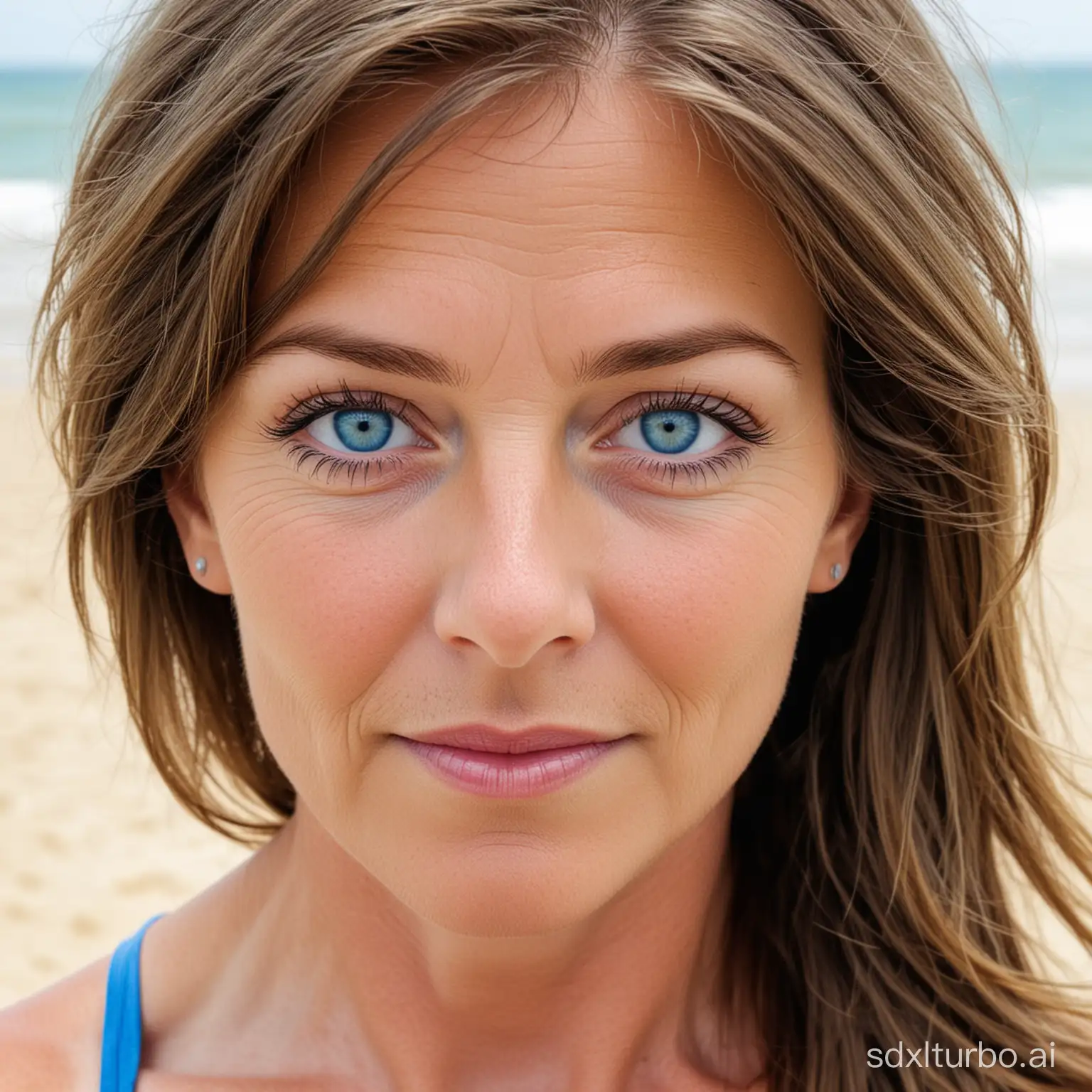 5 7 year old girls with blue eyes on the beach