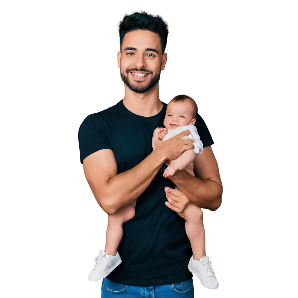 i want to generate a happy man holding  a newborn baby
