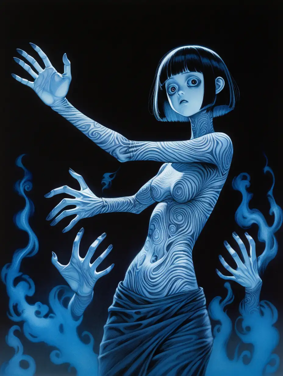 Eerie Gothic Fantasy Ghostly Girl with Blue Fire Limb