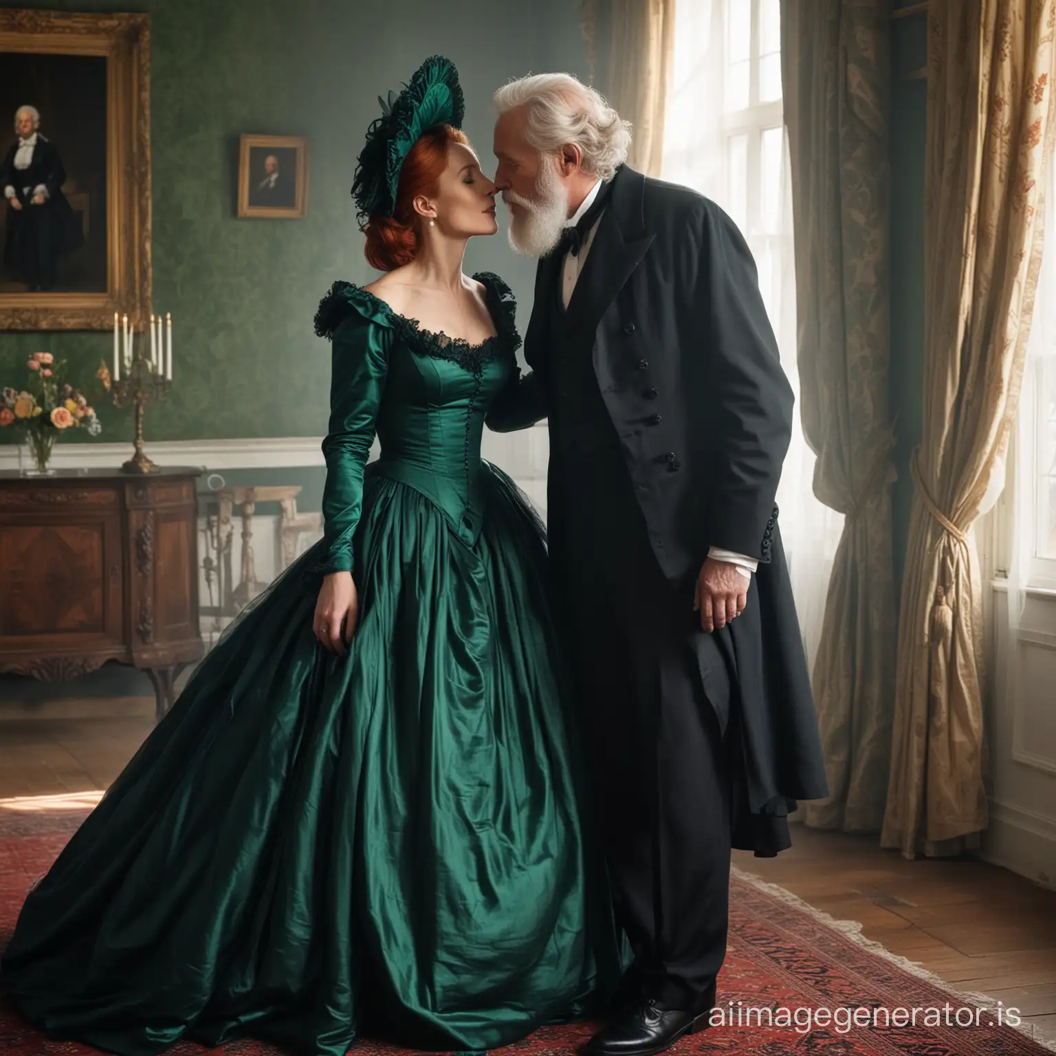 Romantic-Victorian-Wedding-Kiss-RedHaired-Gillian-Anderson-Embraces-Her-Newlywed-Husband
