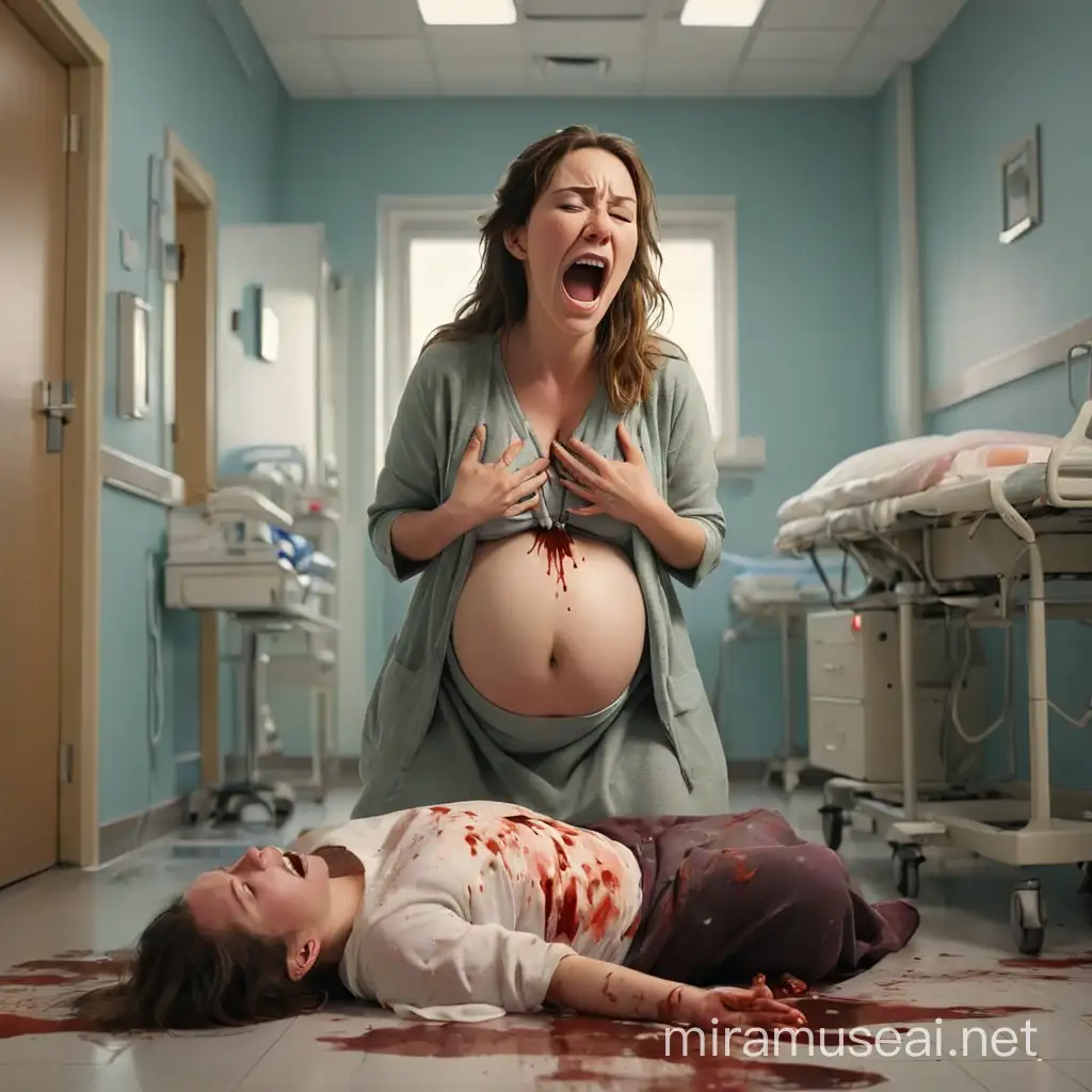 Emotional Childbirth Scene Pregnant Woman in Labor