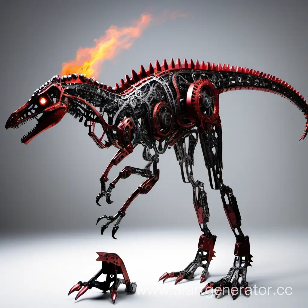 механический троодон динозавр, сделанный из чёрного и красного металлов. У него имеются две длинные ноги. Сам он как будто сделан из кучи сложных механизмов и внутри него как-будто двигатель, работающий на огне