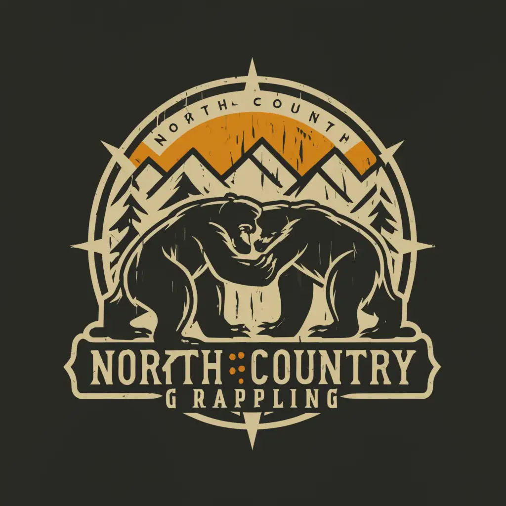 a logo design,with the text "North Country Grappling", main symbol:bears grappling, mountains,Moderate,clear background