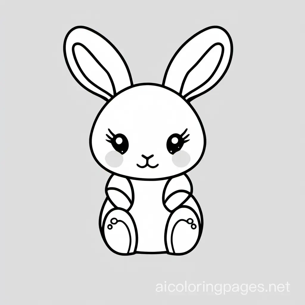 Kawaii Bunny Rabbit, Coloring Page, black and white, line art, white background, Simplicity, Ample White Space. The background of the coloring page is plain white to make it easy for young children to color within the lines. The outlines of all the subjects are easy to distinguish, making it simple for kids to color without too much difficulty