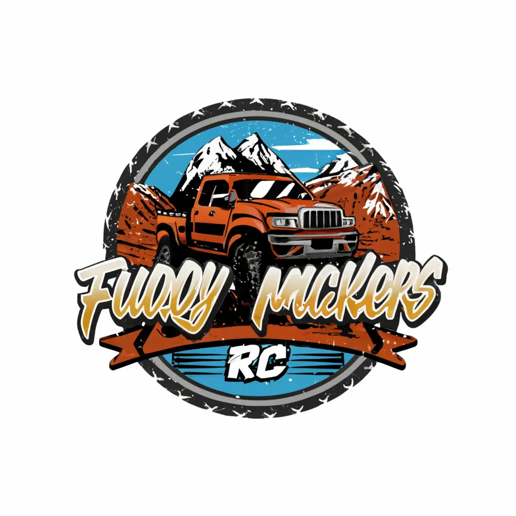 LOGO-Design-For-FUDDY-MUCKERS-RC-Rustic-Pickup-Truck-Theme-with-Mountain-Backdrop