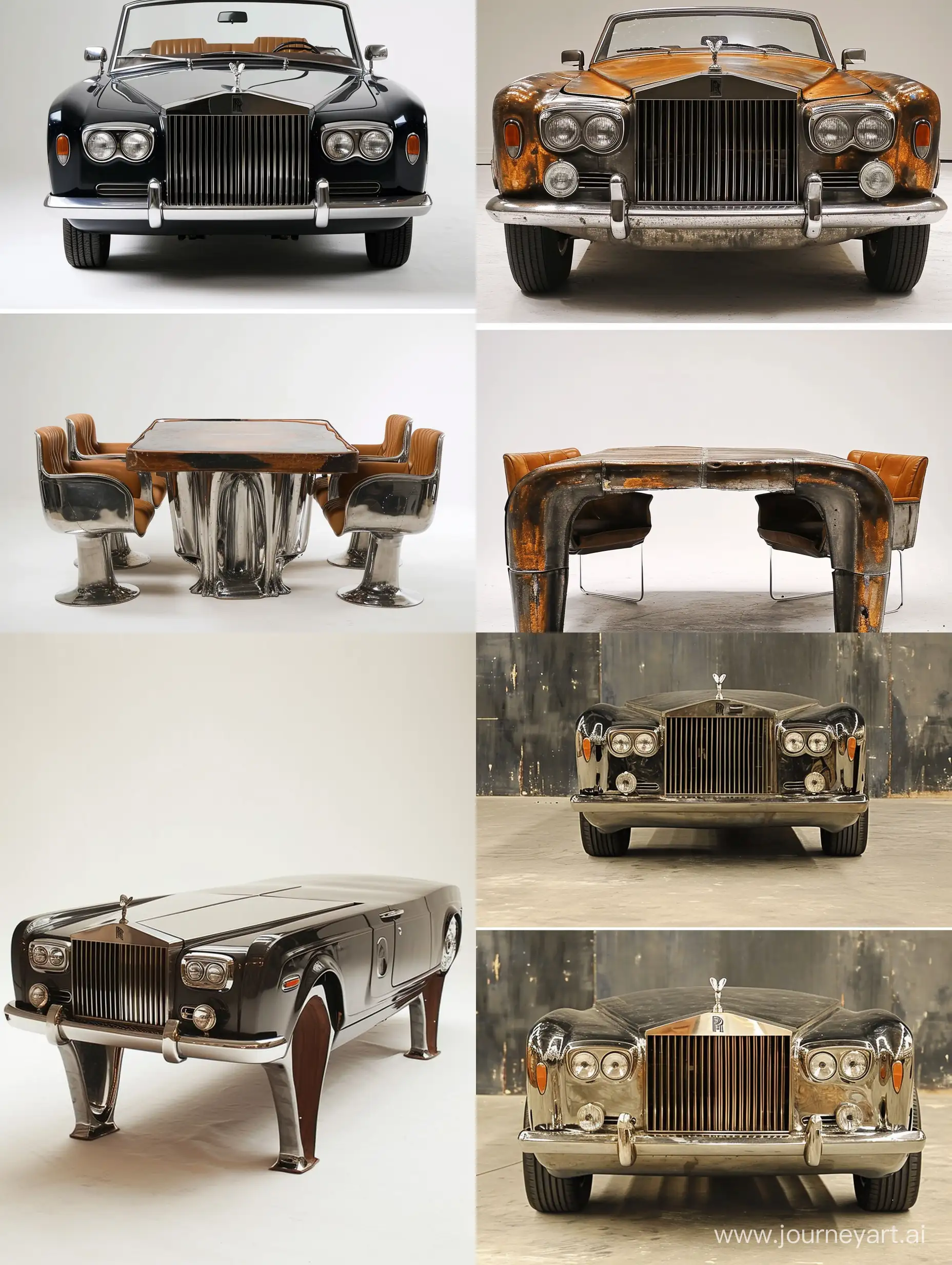 A dining table made out of a repurposed Rolls Royce.