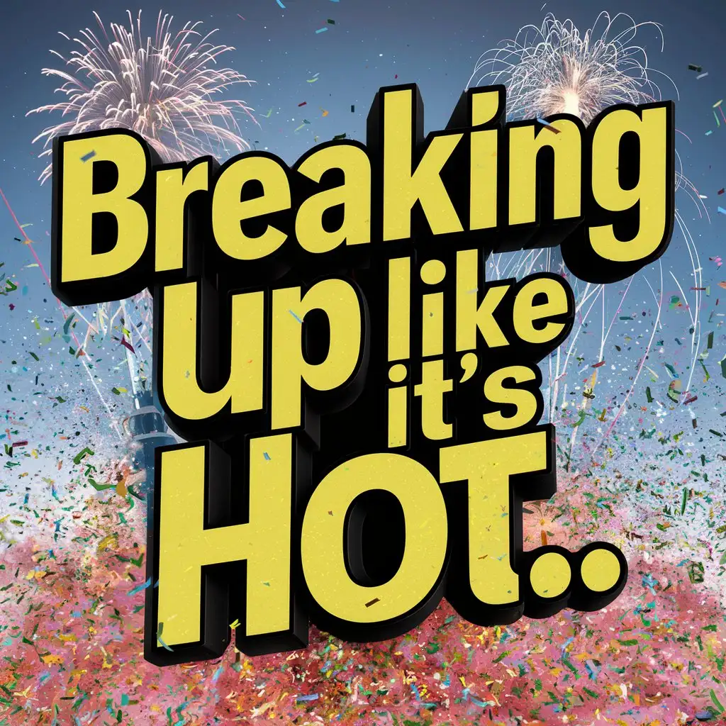 vibrant typography design wth text "Breaking up like it's hot." in the style of couple breakup