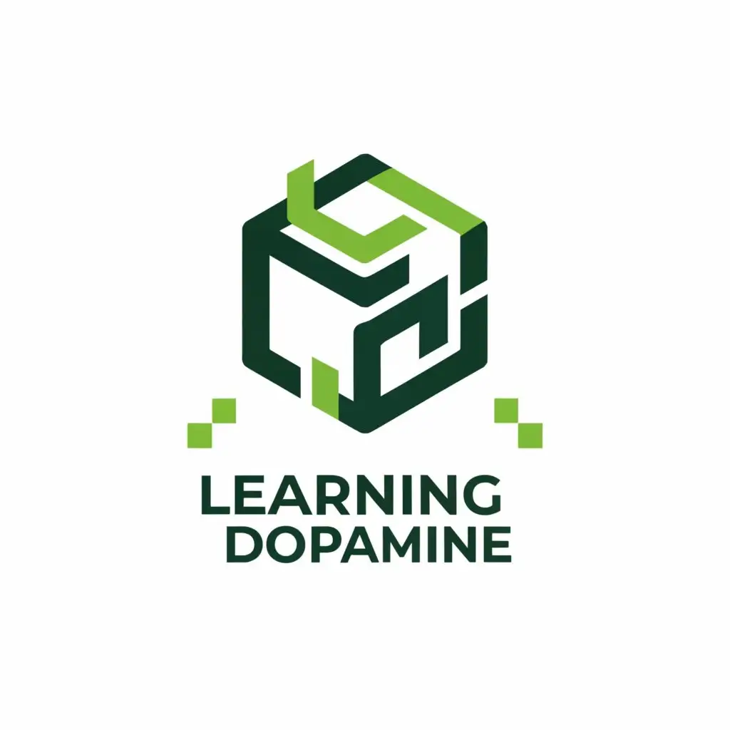 a logo design,with the text "Learning Dopamine", main symbol:flat cube, green main theme, boost, effective, chill, soft, minimalism,Minimalistic,be used in Education industry,clear background