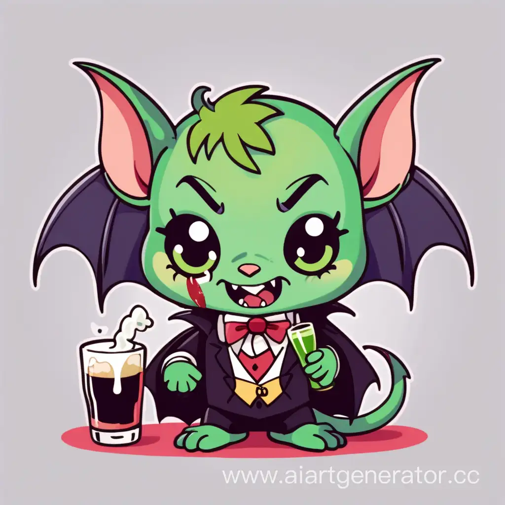 Пьяная милая зелёная летучая мышь вампир