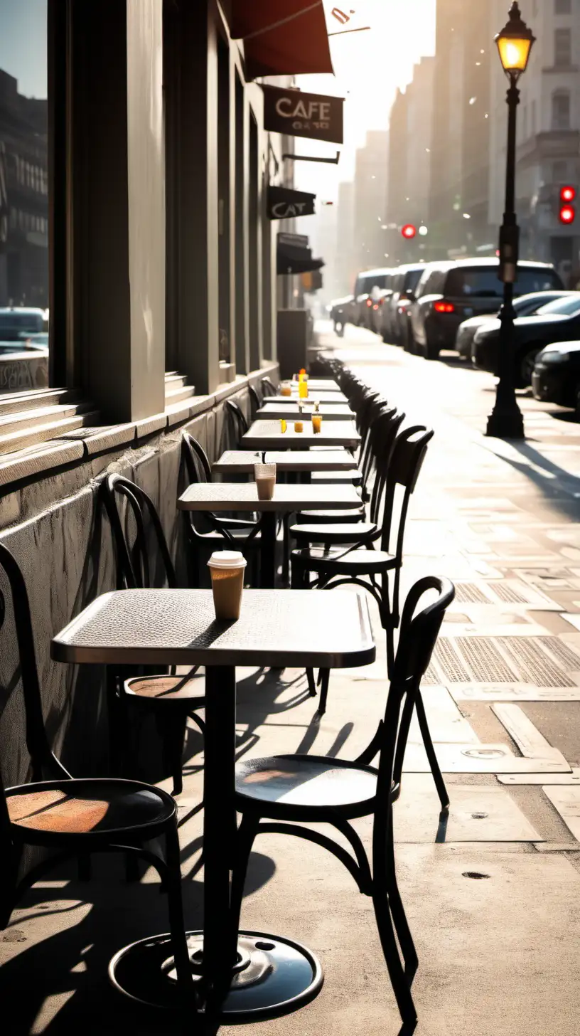 Fresh morning, city cafe, street tables