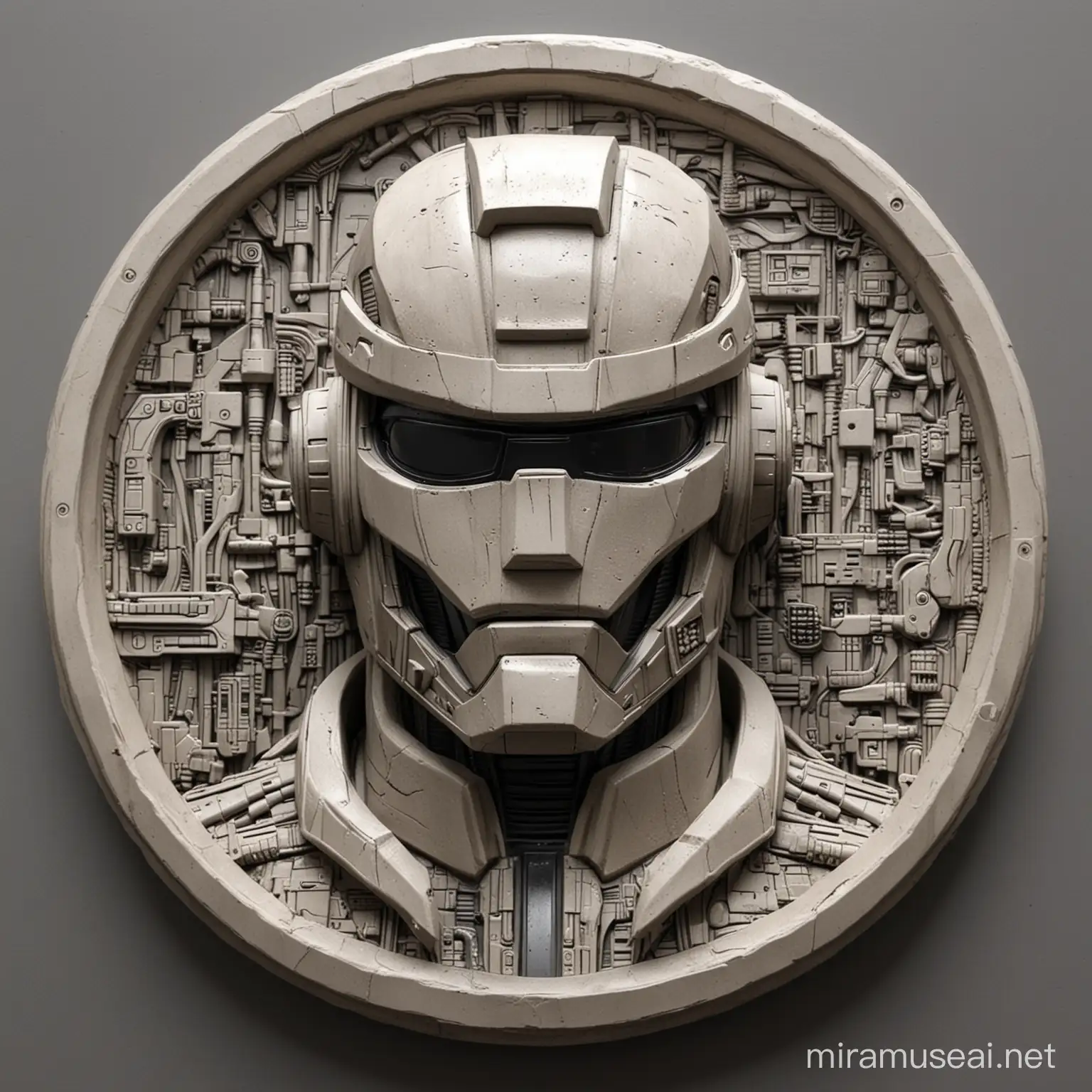 Circular BasRelief of a Robotic Police Officer