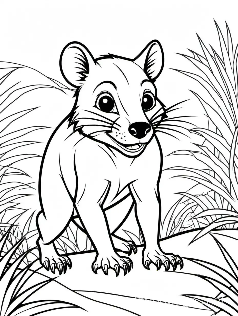 Tasmanian devil, zoom out 2x, Coloring Page, black and white, line art, white background, Simplicity, Ample White Space. The background of the coloring page is plain white to make it easy for young children to color within the lines. The outlines of all the subjects are easy to distinguish, making it simple for kids to color without too much difficulty