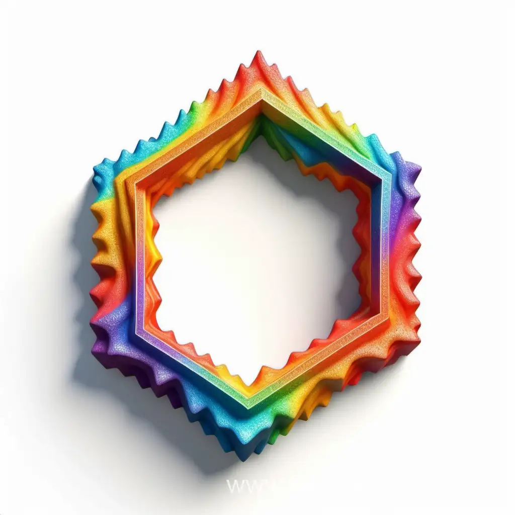 Simple logo of a 3D zigzag Pentagon colorful lava vintage frame, made of a rainbow lava. White background.