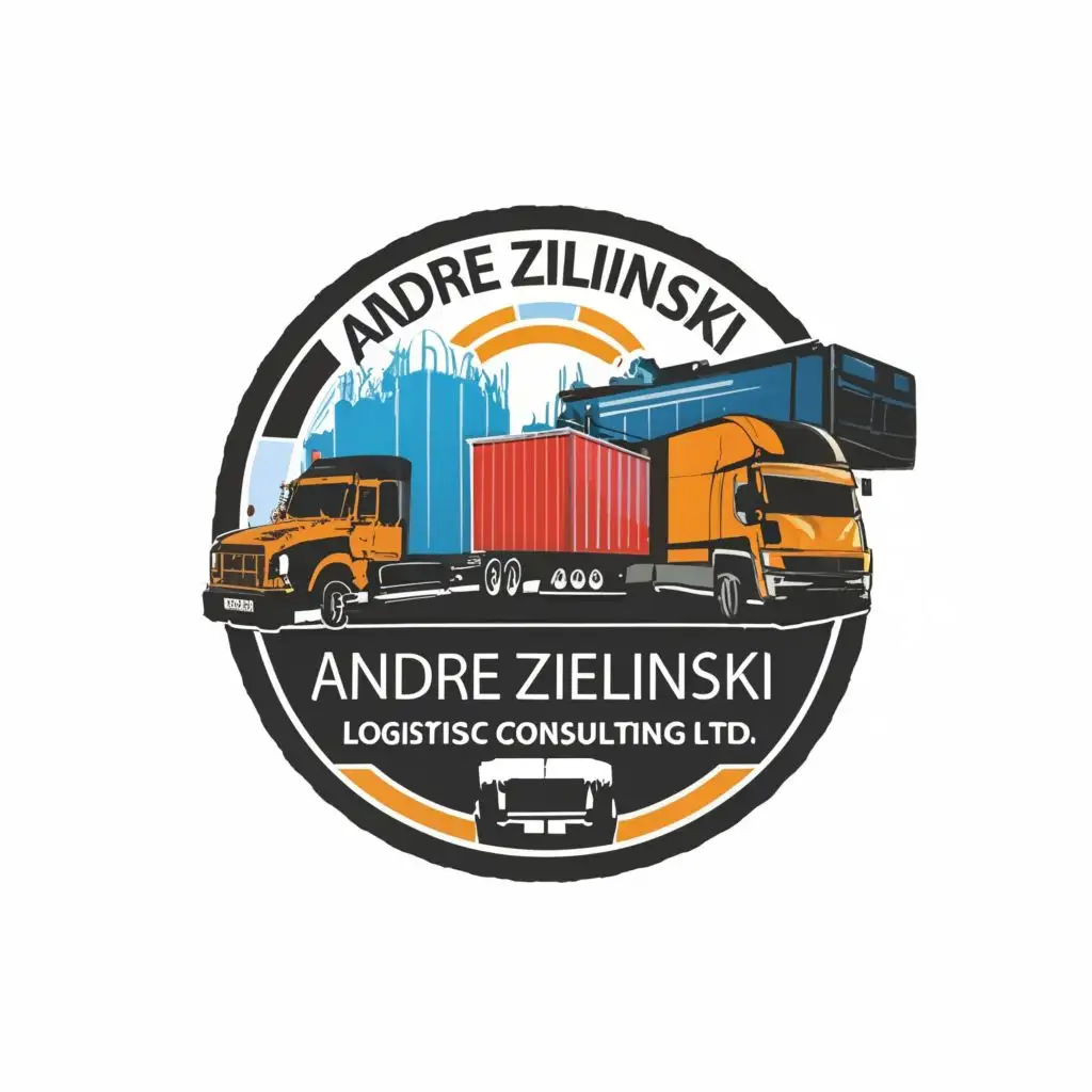 logo, Cargo palette, modern Electric trucks, wild train, with the text "Andre Zielinski Logistics Consulting. LTD.", typography, be used in Technology industry