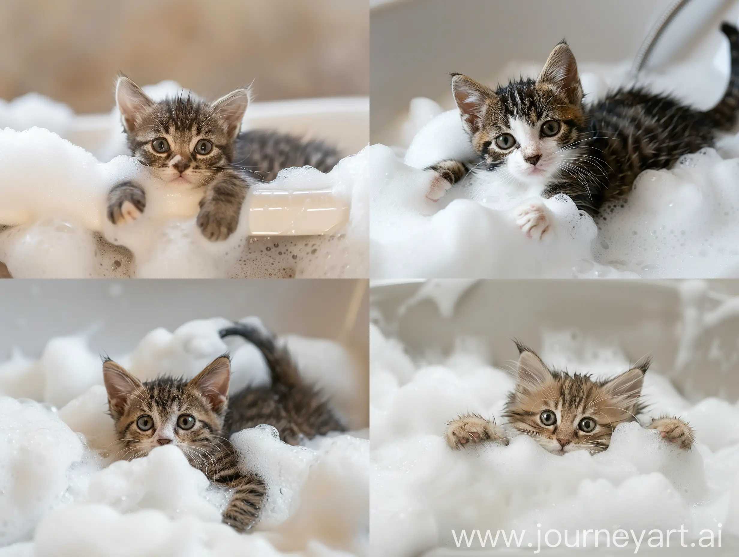 Adorable-Kitten-Relaxing-in-Bathtub-with-Foam
