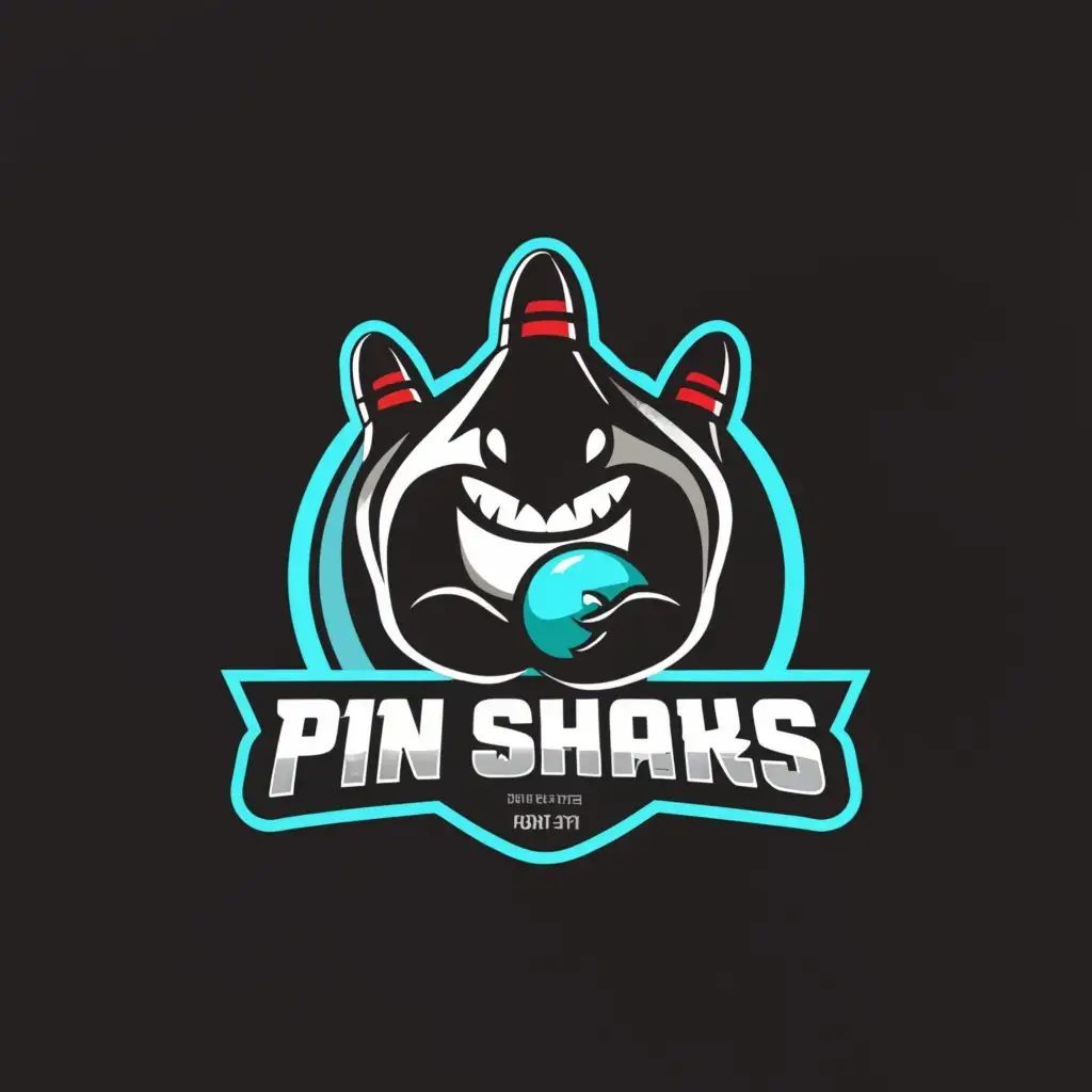 a logo design,with the text "Pin Sharks", main symbol:Shark going bowling,Minimalistic,be used in Sports Fitness industry,clear background
