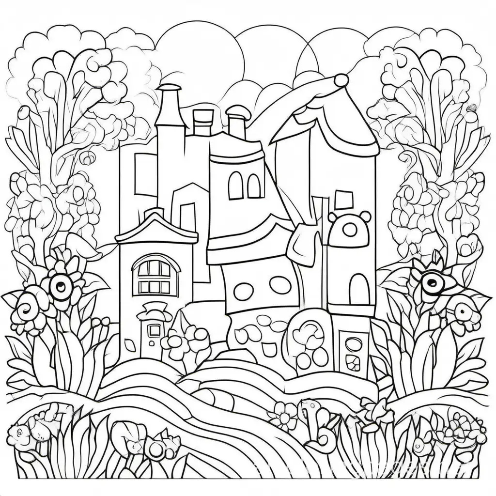 Adult Coloring Book, Coloring Page, black and white, line art, white background, Simplicity, Ample White Space. The background of the coloring page is plain white to make it easy for young children to color within the lines. The outlines of all the subjects are easy to distinguish, making it simple for kids to color without too much difficulty
