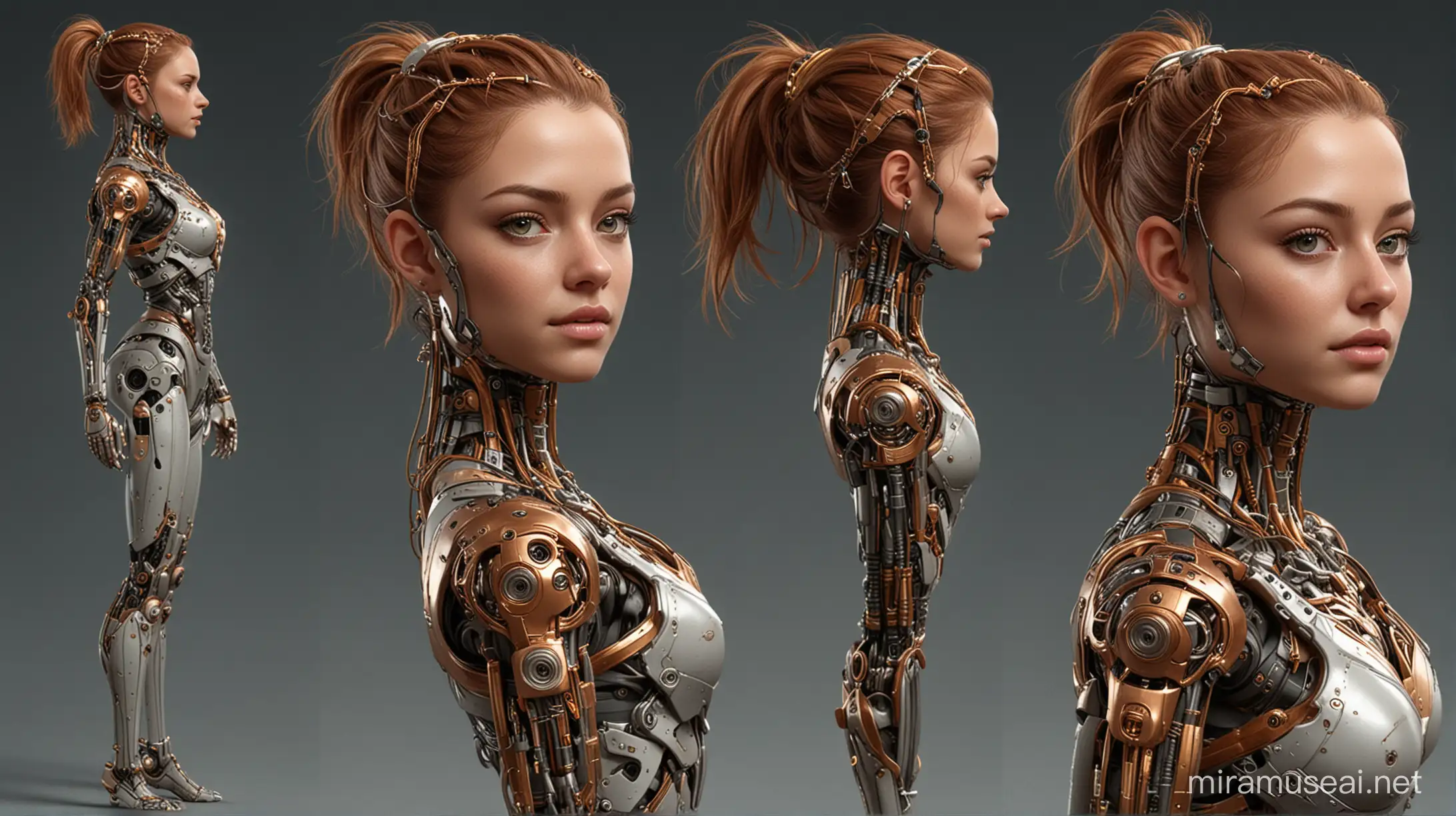 Futuristic Female Cyborg Cheerleader Copper and Gold Anatomy Illustration