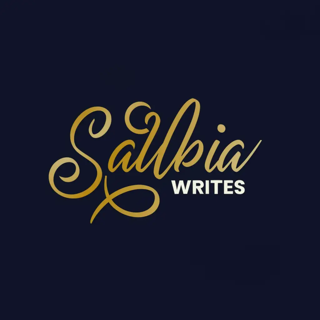 a logo design,with the text "Salbia Writes", main symbol:Logo Concept:

The logo features the name "Salbia Writes" in a stylish Urdu calligraphy font. The letters are intricately designed with fluid strokes, conveying the artistry and beauty of Urdu literature. The color palette consists of deep navy blue for sophistication and gold for elegance, adding a touch of luxury to the design. Surrounding the calligraphy, delicate flourishes and motifs inspired by Urdu poetry and storytelling evoke a sense of creativity and imagination.,complex,clear background