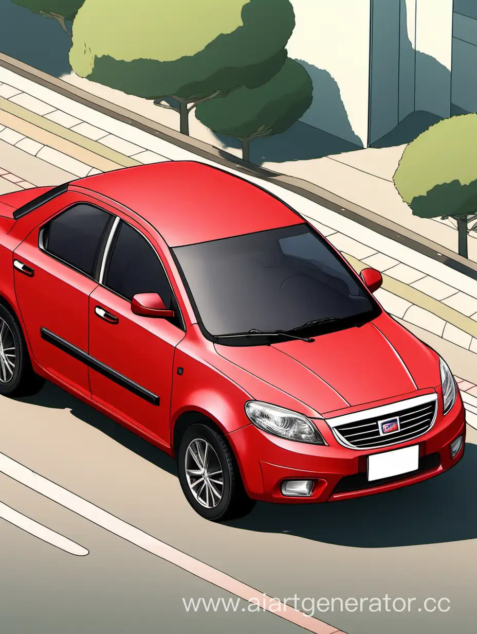 Modern-Animation-Style-Red-Geely-Car-in-Motion