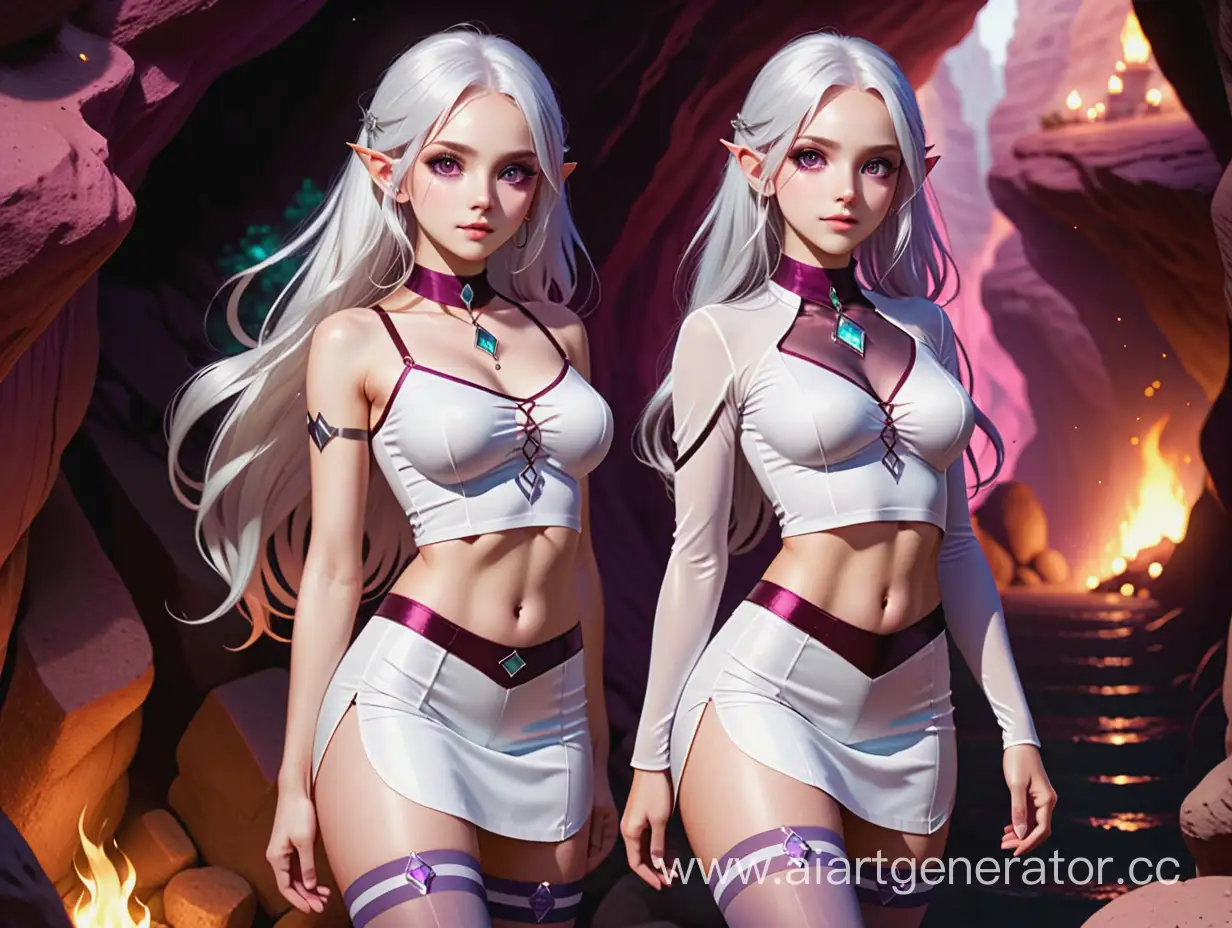 Mystical-Elf-Girl-Standing-Before-Character-Settings-Menu-in-Cave