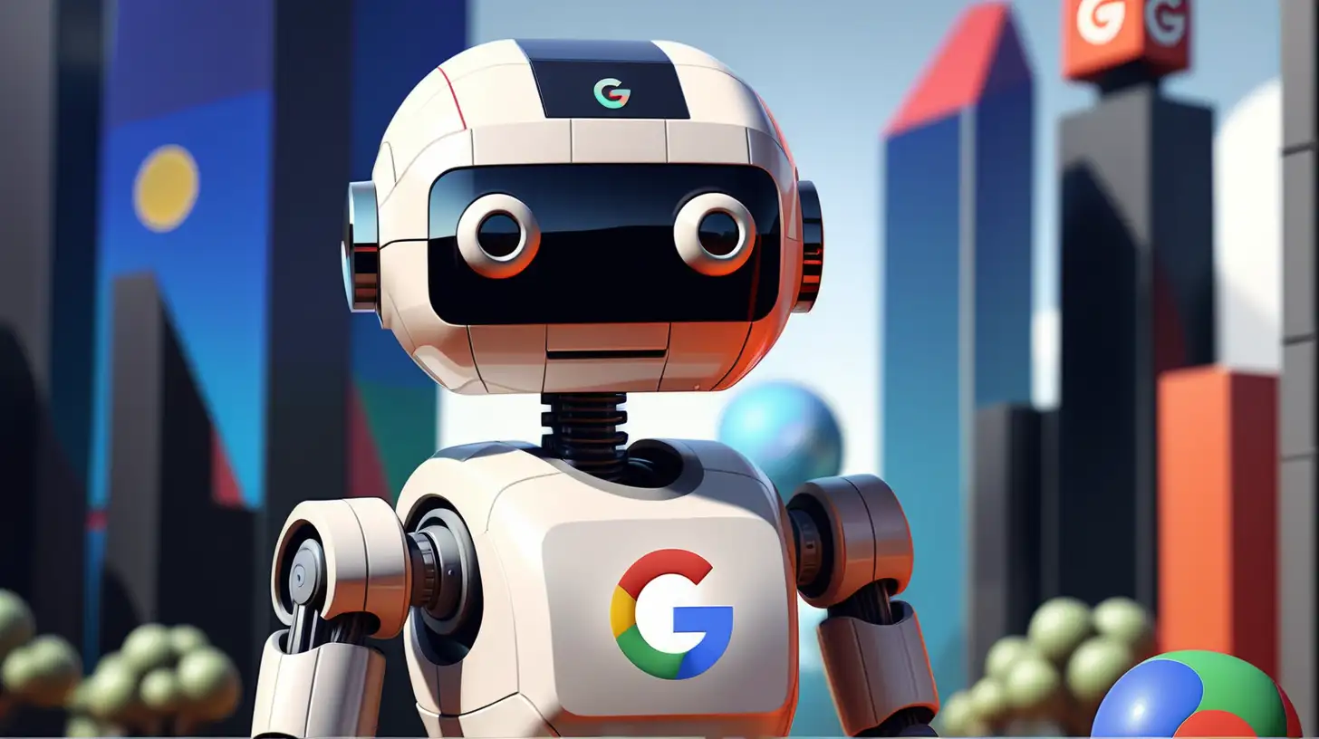 Pixel Robot in AI World Featuring Google Logo