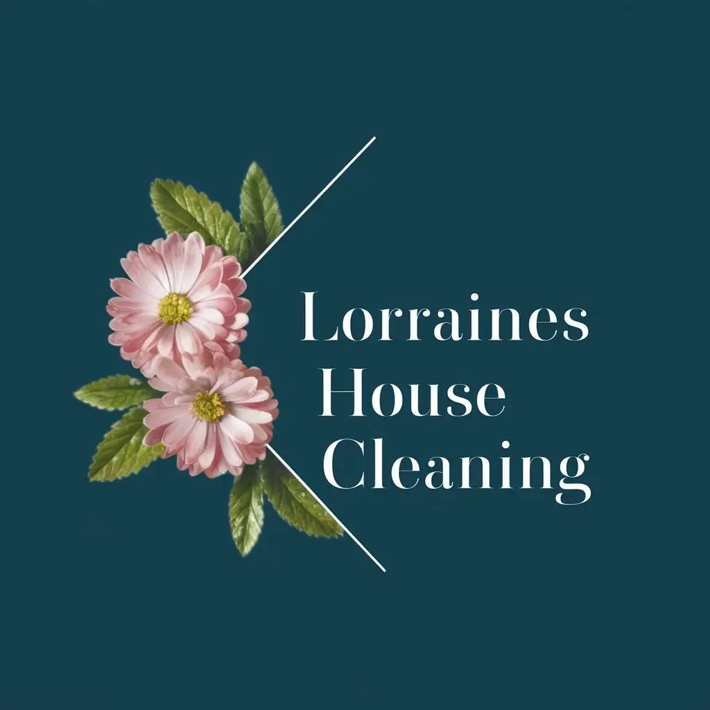 logo, corner flower, with the text "Lorraines House Cleaning", typography