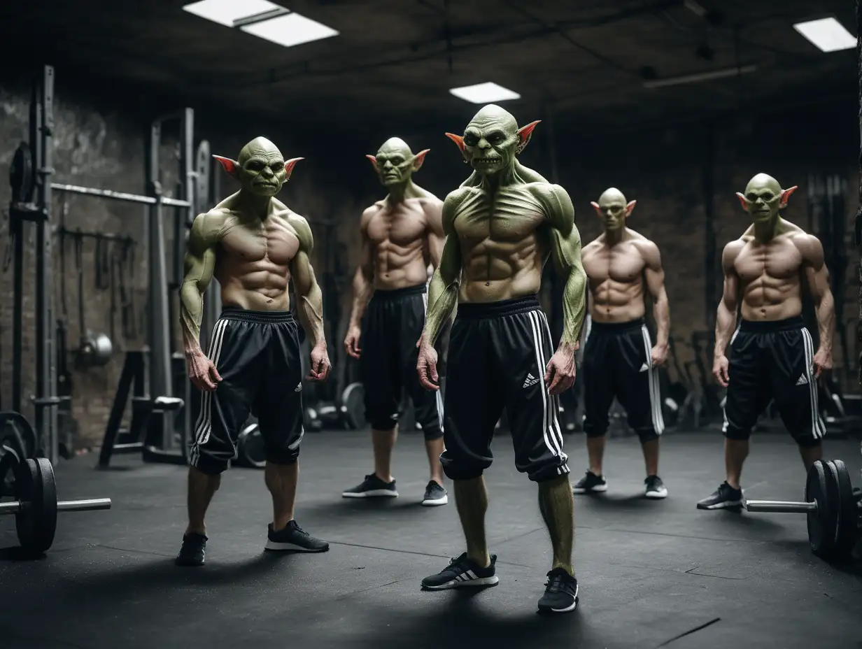 Goblin Fitness Training in Vintage Dark Gym with Adidas Pants