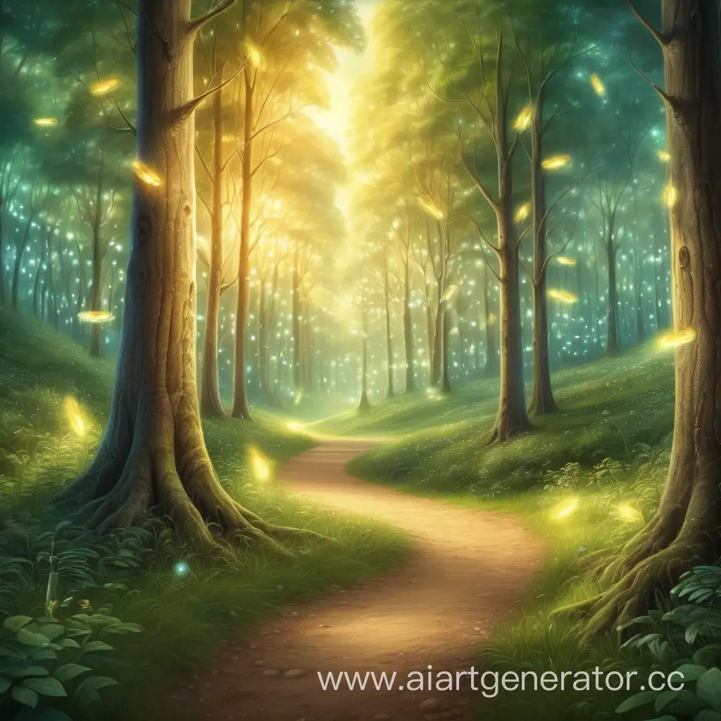 Enchanting-Sunny-Forest-Scene-with-Realistic-Trees-and-Magical-Lights