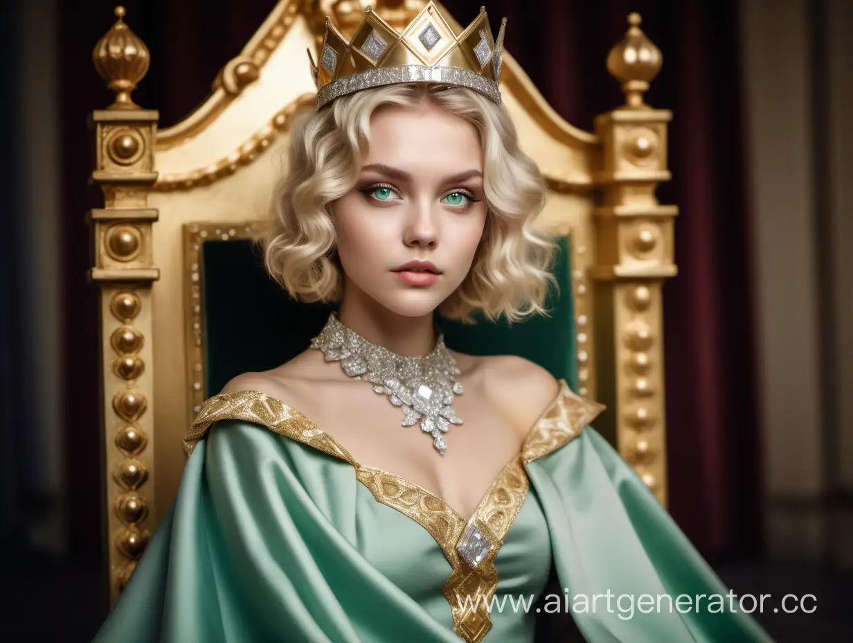 Enchanting-Blonde-Royal-Queen-on-Golden-DiamondAdorned-Throne