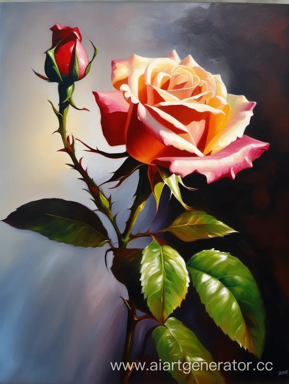 Single-Rose-Oil-Painting-by-Mastikhin-with-Abundant-Light