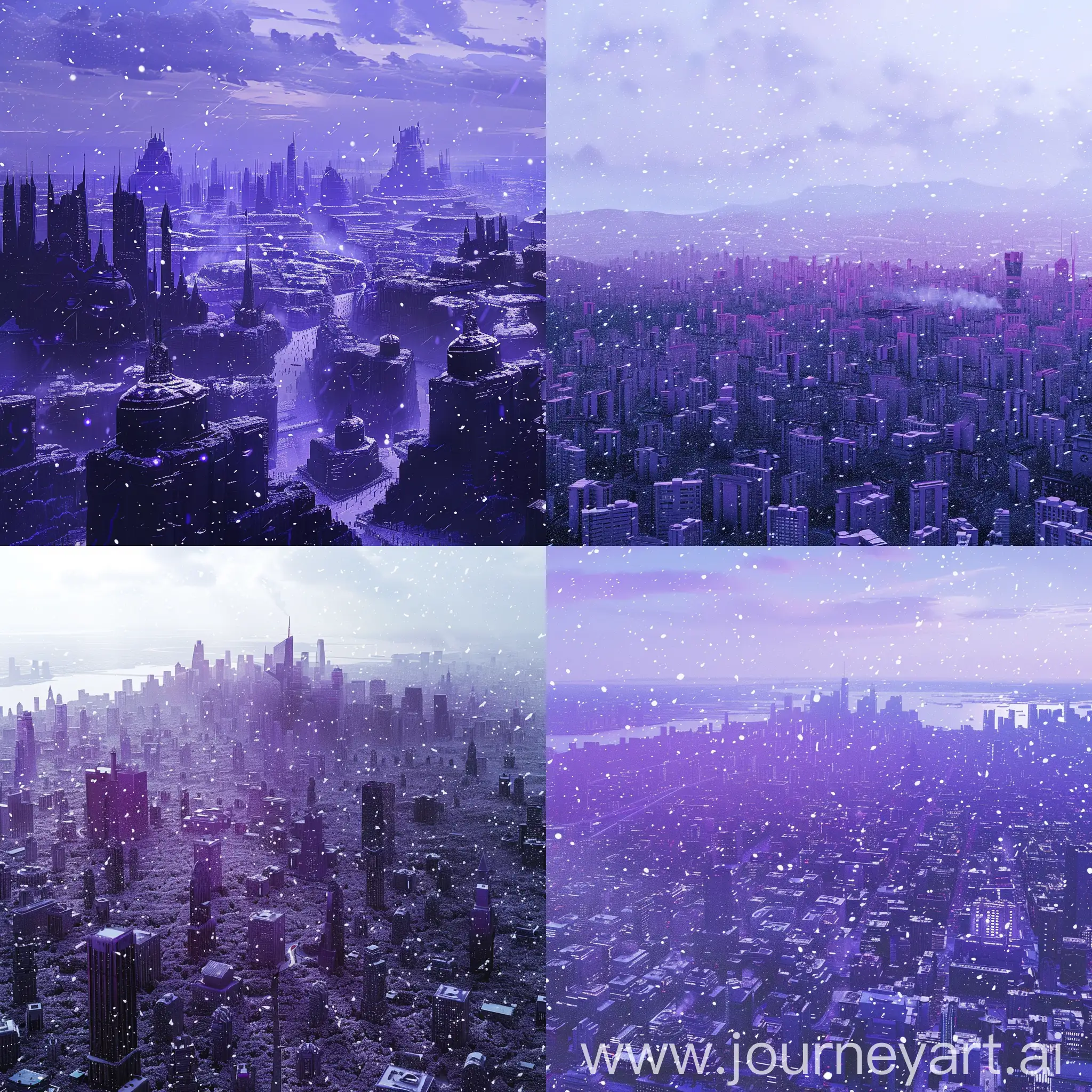 Expansive landscape, purple city 2024  with snowfall