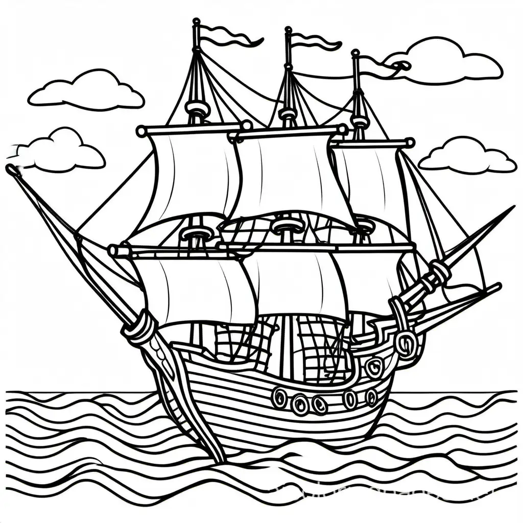 Pirate-Ship-Coloring-Page-for-Kids-Simple-Line-Art-on-White-Background