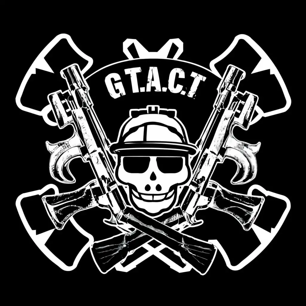 logo, Two Rifles and A skull With the style of roblox, with the text "G.T.A.C.T", typography