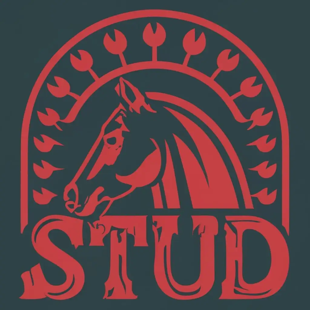 logo, HORSE HEAD, with the text "STUD", typography