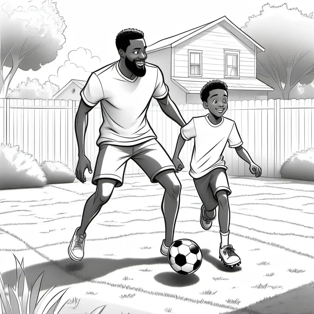 Youthful Fun Playful Soccer Game with Dad in DisneyStyle Coloring Page