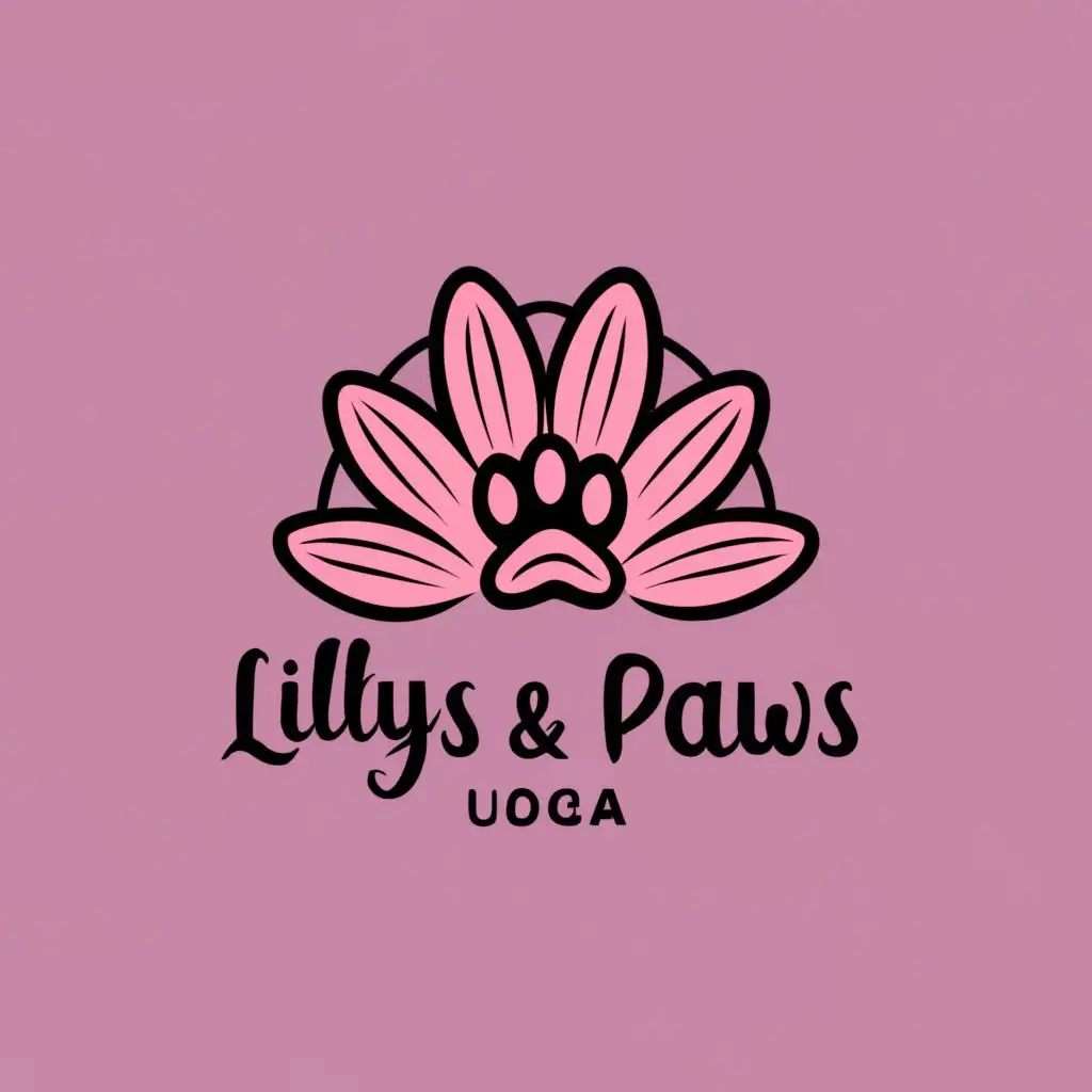 logo, blossoming lilly flower with paw print in the middle, with the text "Lillys and Paws", typography, be used in Beauty Spa industry