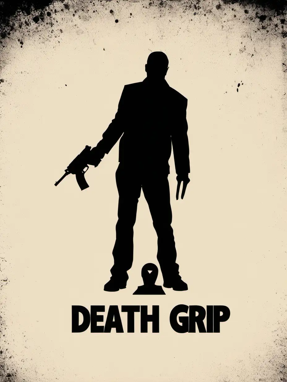 stencil, minimalist, simple, vector art, black and white, silhouette, negative space, grindhouse movie poster, "Death Grip"