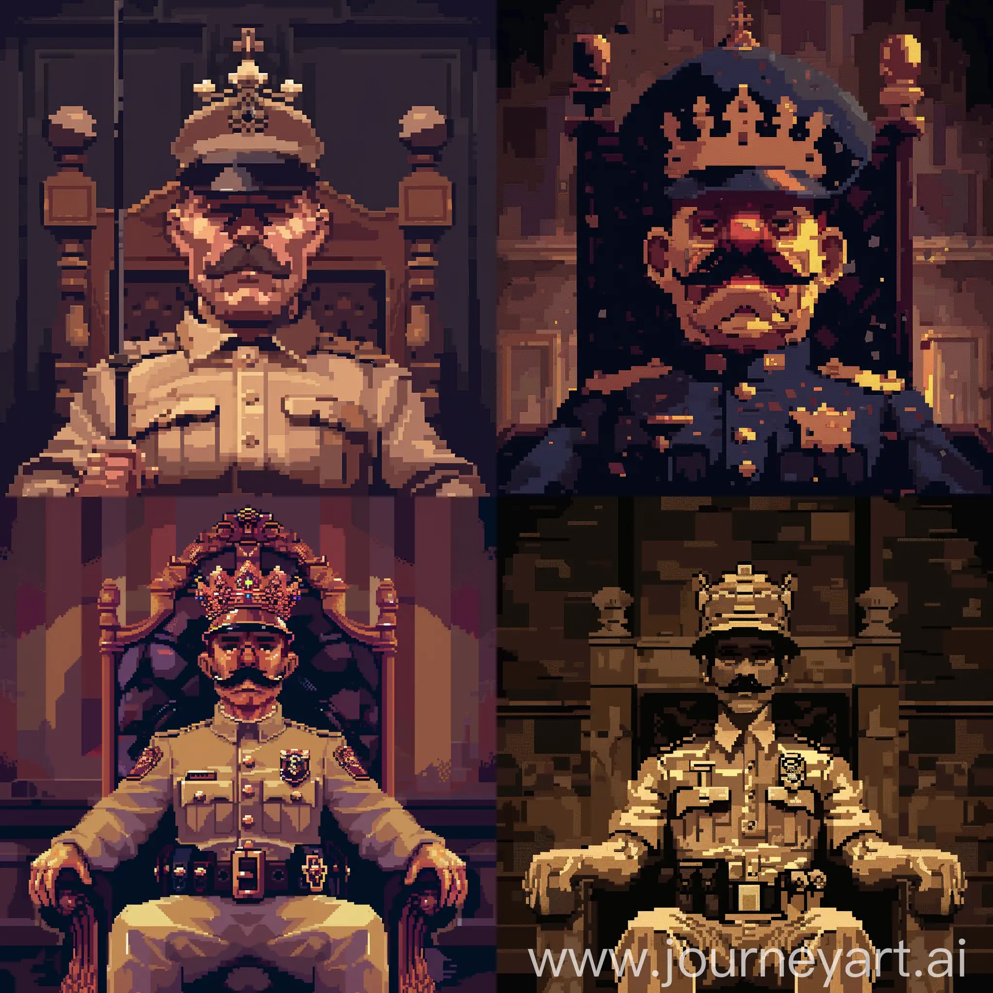Pixel-Art-of-Policemans-Coronation-Dark-Tones-Cold-Colors-and-Royal-Procession