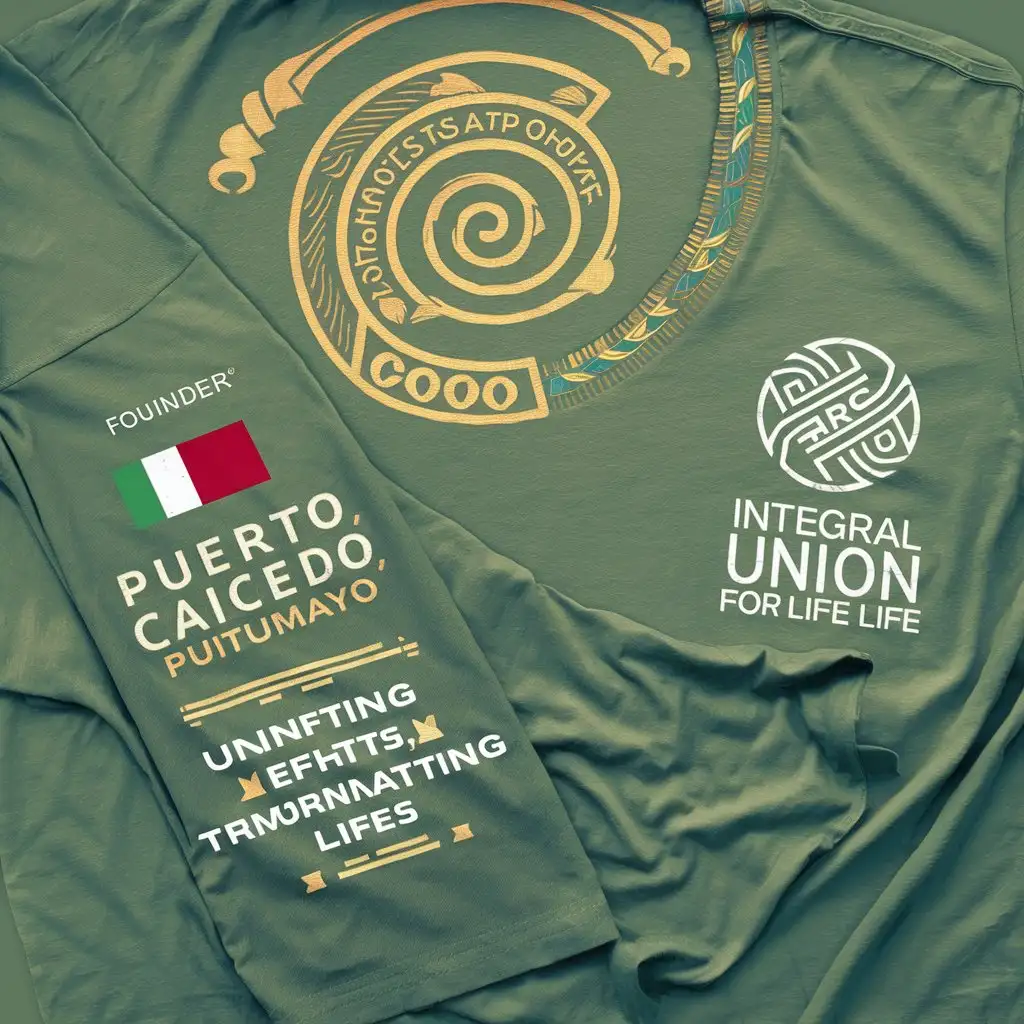 Integral Union for Life Foundation Tshirt Calm Green Design with Local Roots and Futuristic Motifs