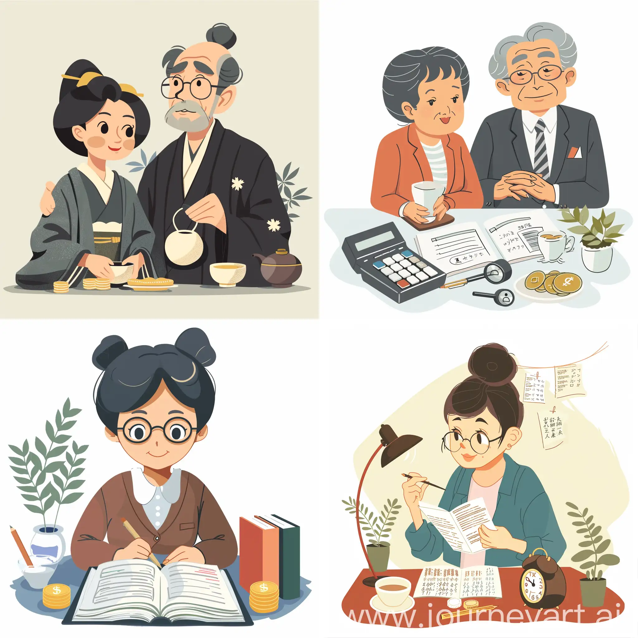 tax saving with opening a pension account, japanese illustration style
