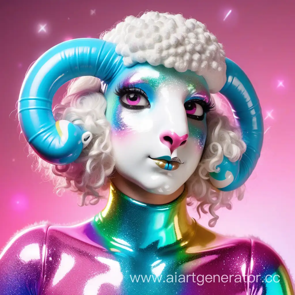 Cute-Rainbow-Latex-Furry-Sheep-Girl-Covered-in-Glitter